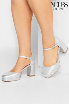 Yours Curve Silver Extra-Wide Fit Platform Court Shoe (K51913) | €25