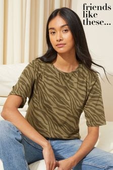 Khakigrün - Friends Like These T-Shirt aus leichtem Jersey mit Ausbrenner-Animalprint (K52202) | 37 €