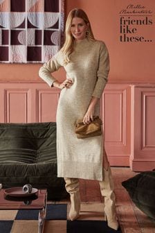 Friends Like These Brown Petite Cosy Roll Neck 3/4 Sleeve Knitted Midi Dress (K52221) | €30
