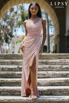 Lipsy Nude Petite Applique Lace Cami Summer Maxi Dress (K52551) | $133