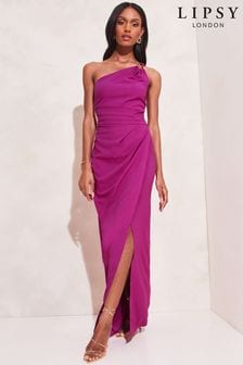 Lipsy Purple Petite Cut Out One Shoulder Split Maxi Dress (K52559) | $114