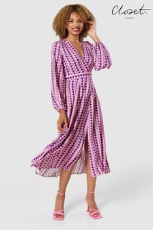 Closet Purple Gold Full Skirt Wrap Dress (K52675) | €70