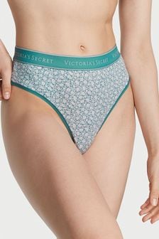 Victoria's Secret French Sage Green Ditsy Floral Logo High Leg Wide Side Thong Knickers (K52697) | €10