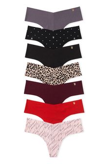 Victoria's Secret Black/Grey/Red/Leopard Thong No Show Knickers Multipack (K52700) | €40