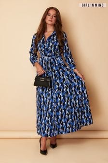 Girl In Mind Blue Geo Print Angela Shirt Maxi Dress (K52749) | $68