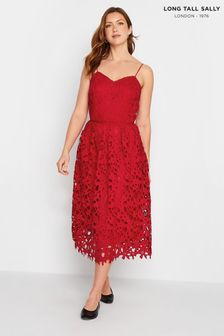Long Tall Sally Red Lace V-Neck Midi Dress (K53136) | €40
