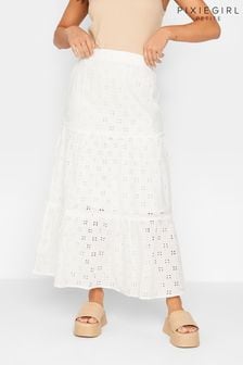 PixieGirl Petite White Broderie Maxi Skirt (K53163) | €22