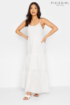 PixieGirl Petite White Broderie Strap Maxi Dress (K53251) | €28