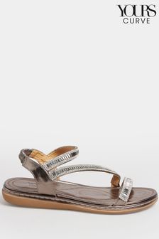 Yours Curve Grey Extra-Wide Fit Strappy Asymetric Sparkle Flat Sandal (K53300) | €15.50