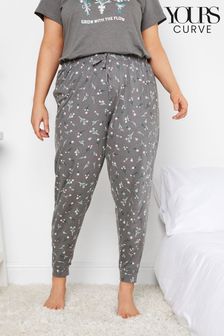 Yours Curve Grey Sketchy Floral Cuffed Pyjama Pant (K53323) | OMR9