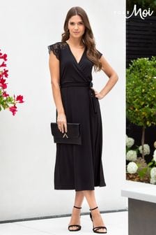 Črna - Srednje dolga obleka iz recikliranega džersija s čipkasto obrobo Pour Moi Julie Slinky (K53538) | €56