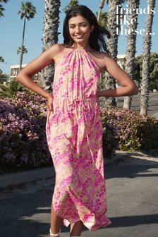 Friends Like These Pink Ditsy Halter Belted Maxi Dress (K53855) | €19