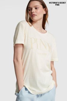 Victoria's Secret PINK Cream Short Sleeve Slub T-Shirt (K53861) | kr338