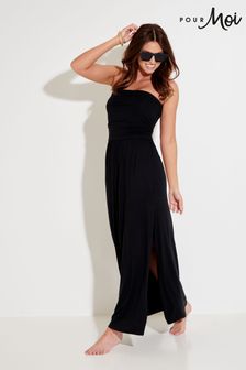 Pour Moi Black Jersey Bandeau Side Split Multiway Maxi Dress (K54457) | AED222