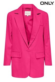 ONLY Bright Pink Linen Blend Tailored Blazer (K54578) | LEI 263