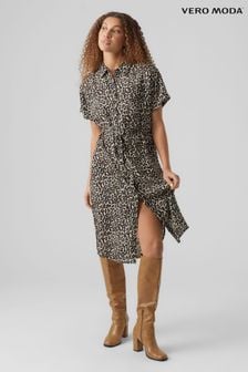 VERO MODA Leopard Print Printed Midi Shirt Dress (K54596) | €17