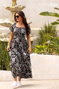 Pour Moi Black Sadie Shirred Bodice Woven Short Sleeve Maxi Dress (K54612) | €34