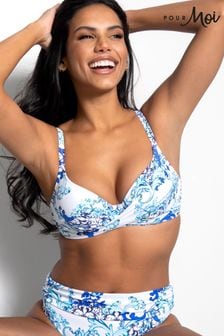 Pour Moi White/Blue Amalfi Underwired Non Padded Twist Front Top (K54619) | ₪ 149 - ₪ 161