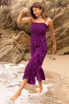 Pour Moi Purple Leopard Print Shirred Bodice Culotte Jumpsuit (K54859) | ₪ 196