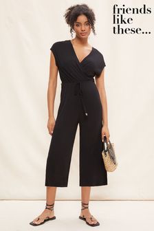 Friends Like These Black Wrap Culotte Short Sleeve Jersey Summer Jumpsuit (K54890) | 44 €