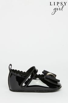 Lipsy Girl Black Velcro Bow Mary Jane Ballerina Occasion Shoe Baby (K54942) | 100 zł