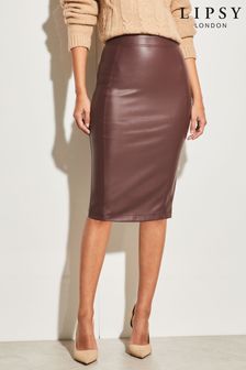 Lipsy Berry Red Faux Leather Pencil Skirt (K55282) | ₪ 154