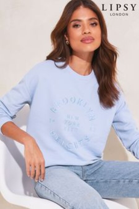 Modrá - Lipsy Logo Embroided Crew Neck Sweatshirt (K55317) | €25