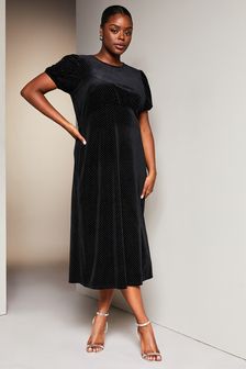 Velours noir - Robe mi-longue en jersey Manche courte bouffante Lipsy (K55322) | €30