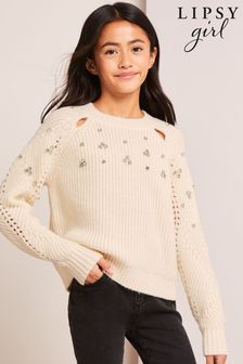 Lipsy Cream Embellished Cut Out Knitted Jumper (K55431) | €42 - €54