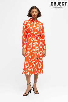 OBJECT Hot Coral Abstract Animal Print Midi Shirt Dress (K55466) | 43 €