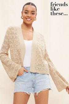 Friends Like These Brown Long Flute Sleeve Pointelle Cardigan (K55629) | 43 €