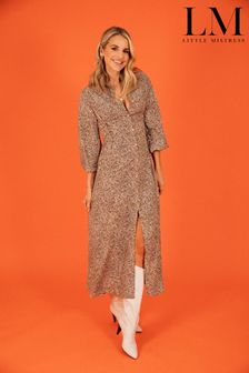 Little Mistress Brown Leopard Lace Up Maxi Shirt Dress by Vogue Williams (K55834) | €40