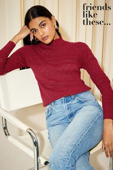 Friends Like These Berry Red Red High Neck Long Sleeve Knitted Jumper (K56160) | €22