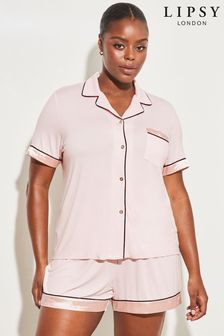 Розовый - Атласная трикотажная пижама на пуговицах с шортами Lipsy (K56217) | €14