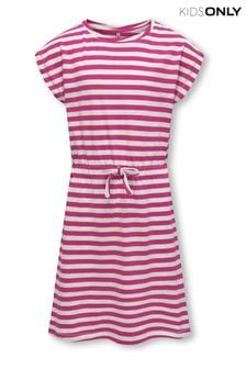 ONLY KIDS Pink & White Stripes Short Sleeve Jersey T-Shirt Dress (K56371) | $29