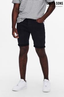 Only & Sons Black Stretch Denim Shorts (K56402) | $58
