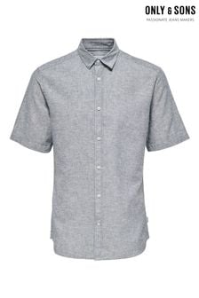 Only & Sons grey Short Sleeve Button Up Shirt Contains Linen (K56411) | $54