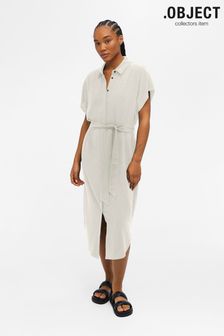 OBJECT Natural Linen Blend Midi Shirt Dress With Tie Waist (K56625) | 46 €