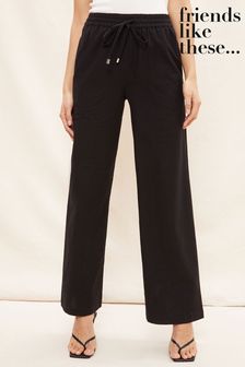 Friends Like These Black Wide Leg Trousers With Linen (K56658) | 124 QAR