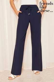 Friends Like These Navy Wide Leg Trousers With Linen (K56660) | ￥4,400