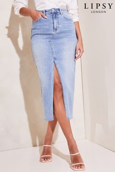 Синий - Lipsy джинсовая юбка миди с разрезом спереди (K56683) | 28 380 тг