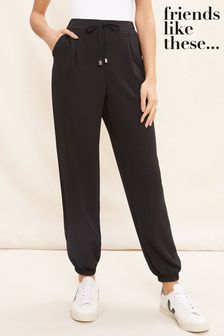 Friends Like These Black Tie Front Woven Cuffed Joggers (K56960) | SGD 54