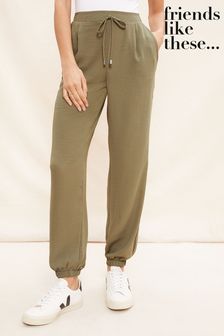 Friends Like These Khaki Green Tie Front Woven Cuffed Joggers (K56961) | €15.50