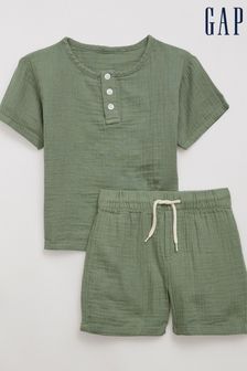 Green - Gap Henley Two-piece Outfit Set (K57031) | BGN55