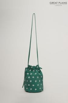 Great Plains Green Daisy Embroidery Drawstring Pouch Bag (K57202) | $48