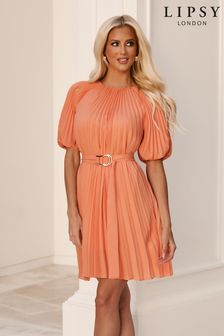 Lipsy Coral Short Sleeve Pleated Belted Hardware Shift Dress (K57226) | €23