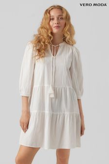 VERO MODA White Cheesecloth Tiered Summer Smock Dress (K57392) | $35