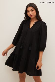 VERO MODA Black Cheesecloth Tiered Summer Smock Dress (K57394) | OMR13
