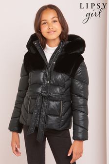 Lipsy Black Faux Fur Hybrid Padded Coat With Hood (K57708) | ₪ 240 - ₪ 271