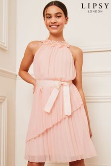Lipsy Light Pink Pleated Chiffon Occasion Dress (K57714) | €65 - €76